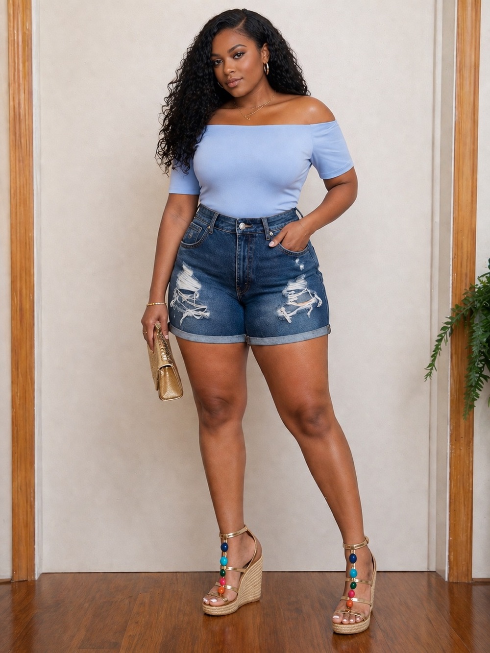 Charlotte Russe Dark Blue High-Rise Distressed Refuge Denim Shorts